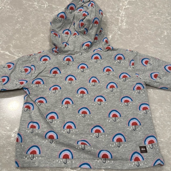 Tea Collection Hoodie Shirt Gray Pink blue Rainbow Umbrella Toddler Girl Size 4T - Picture 2 of 5